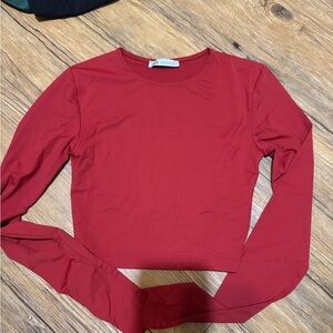 Zara Red Long Sleeve Crop Top